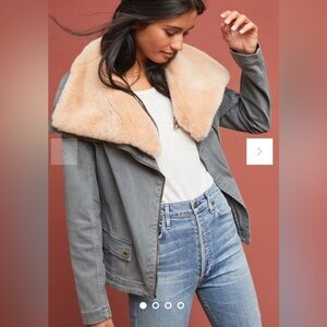 Anthropologie Marrakech Faux Fur Aviator Style Moto Jacket Sz XS